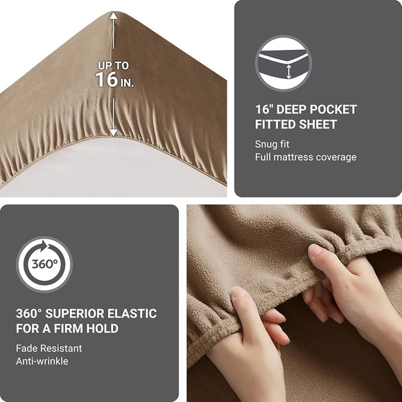 True North by Sleep Philosophy Micro Fleece Sheet Set, 16” Deep King, Brown,4 pc